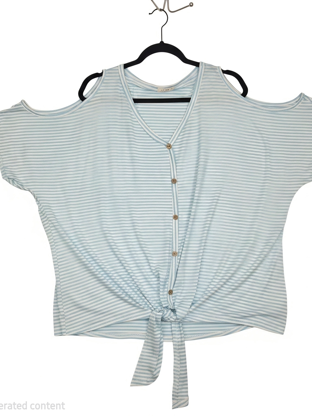 Striped Cold-Shoulder Tie-Front Blouse in Light Blue Size 2X